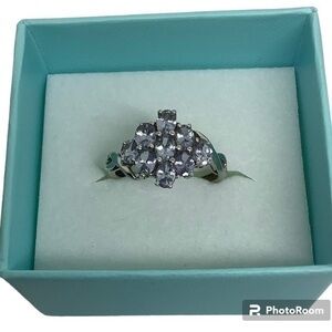 Sterling silver blue topaz cluster pyramid ring
